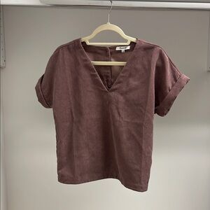 Madewell Mauve V-Neck Corduroy Top